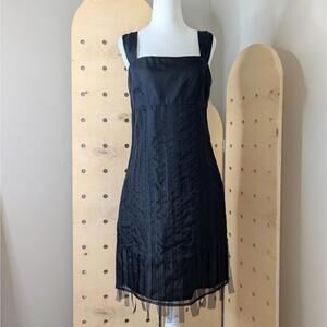 Vintage y2k 100% silk fringe square neck dress